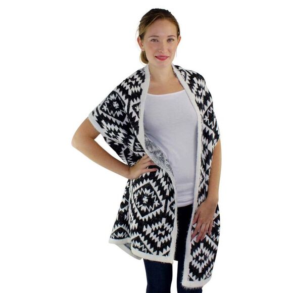 Knit Aztec Print Kimono Vest Cardigan - Picture 2 of 8